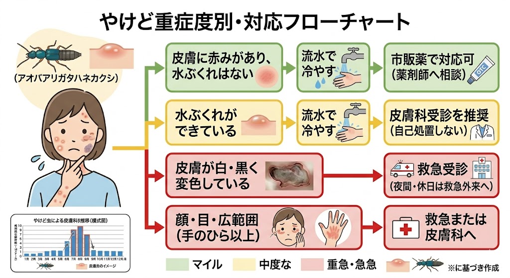 やけど重症度別・対応フローチャート