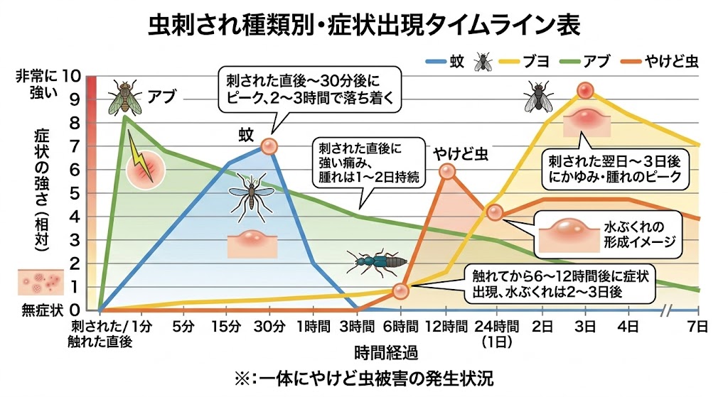 虫刺され種類別・症状出現タイムライン表